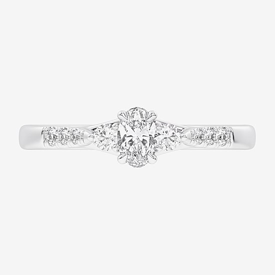 (G-H / Si1-Si2) Womens 1/3 CT. T.W. Lab Grown White Diamond Sterling Silver Side Stone 3-Stone Promise Ring
