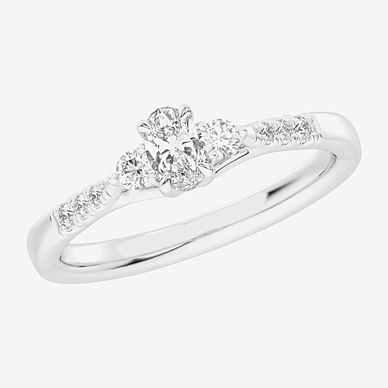 (G-H / Si1-Si2) Womens 1/3 CT. T.W. Lab Grown White Diamond Sterling Silver Side Stone 3-Stone Promise Ring
