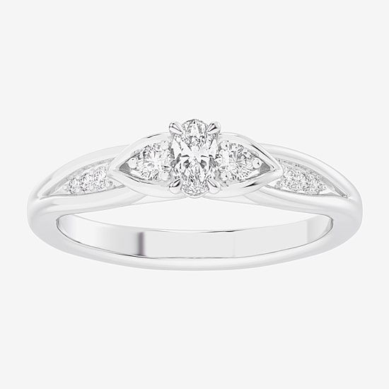 (G-H / Si1-Si2) Womens 1/3 CT. T.W. Lab Grown White Diamond Sterling Silver Side Stone 3-Stone Promise Ring