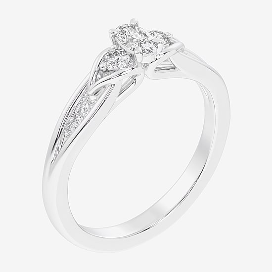 (G-H / Si1-Si2) Womens 1/3 CT. T.W. Lab Grown White Diamond Sterling Silver Side Stone 3-Stone Promise Ring