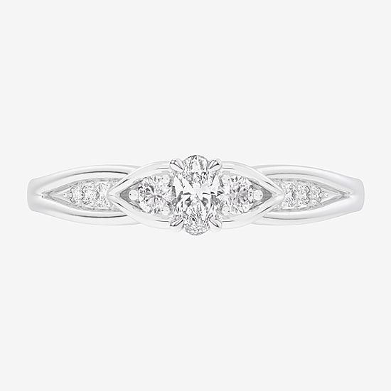 (G-H / Si1-Si2) Womens 1/3 CT. T.W. Lab Grown White Diamond Sterling Silver Side Stone 3-Stone Promise Ring