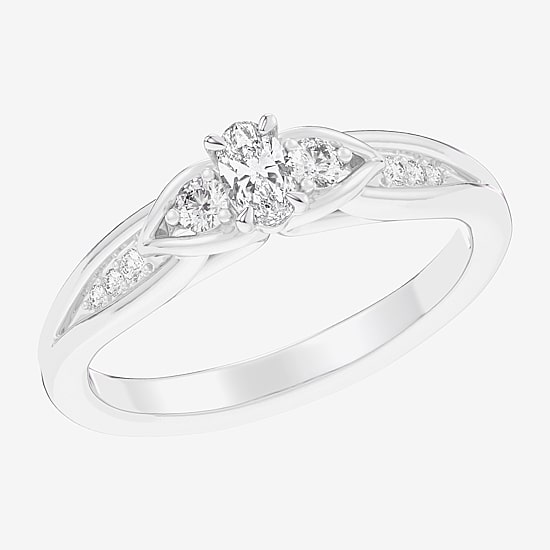 (G-H / Si1-Si2) Womens 1/3 CT. T.W. Lab Grown White Diamond Sterling Silver Side Stone 3-Stone Promise Ring