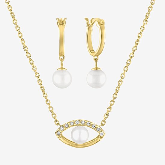Diamond Addiction (G-H / Si2-I1) Womens Diamond Accent Lab Grown White Diamond Cultured Freshwater Pearl 14K Gold Over Silver Sterling Silver Evil Eye 2-pc. Jewelry Set