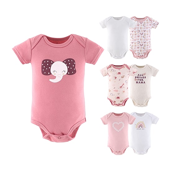 The Peanutshell Rainbow Safari Baby Girls Round Neck Short Sleeve 7-pc. Bodysuit