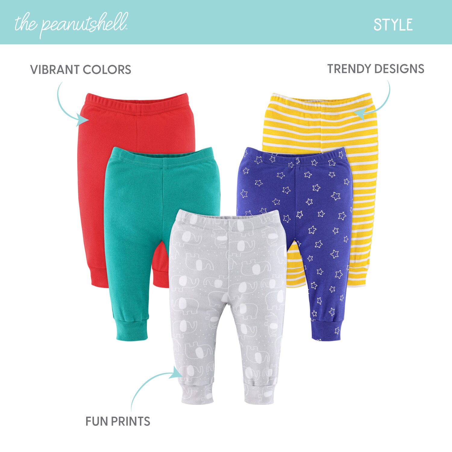 The Peanutshell Elephant Brights Baby Unisex Mid Rise Tapered Regular Fit Pull-On Pant