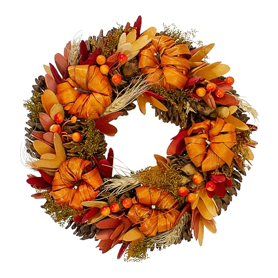 Northlight 13in Orange Pumpkins And Berries Autumn Harvest Wreath