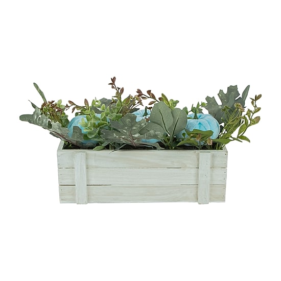 Northlight 18in Fall Harvest Foliage And Blue Pumpkins Planter