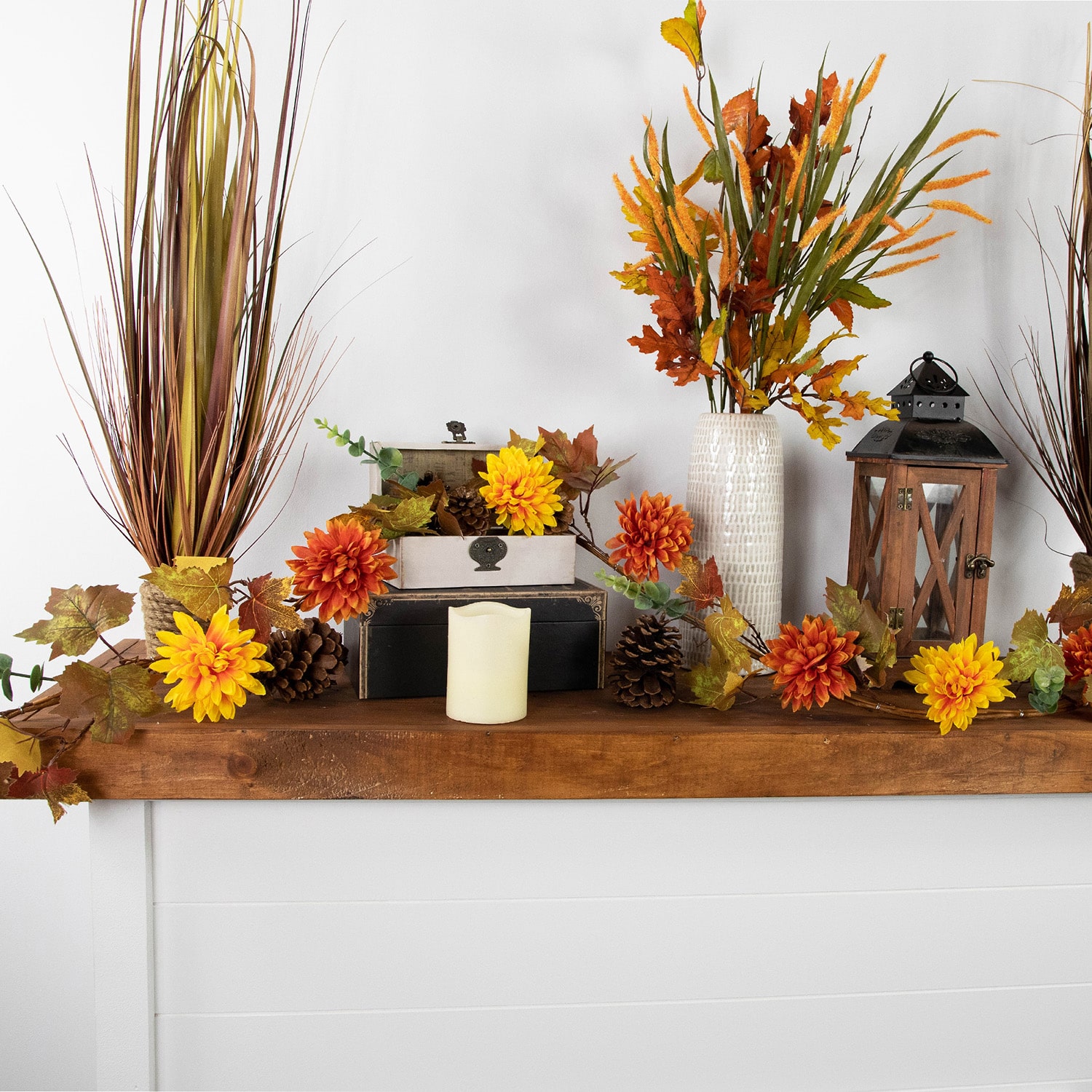 Northlight 5.5' X 6" Autumn Harvest Orange And Yellow Mums With Maple Leaves Indoor Garland