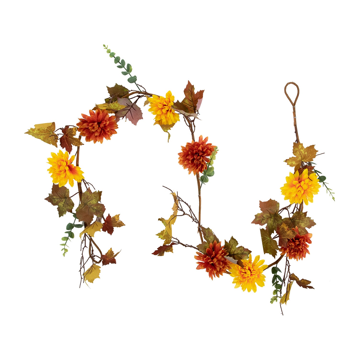 Northlight 5.5' X 6" Autumn Harvest Orange And Yellow Mums With Maple Leaves Indoor Garland
