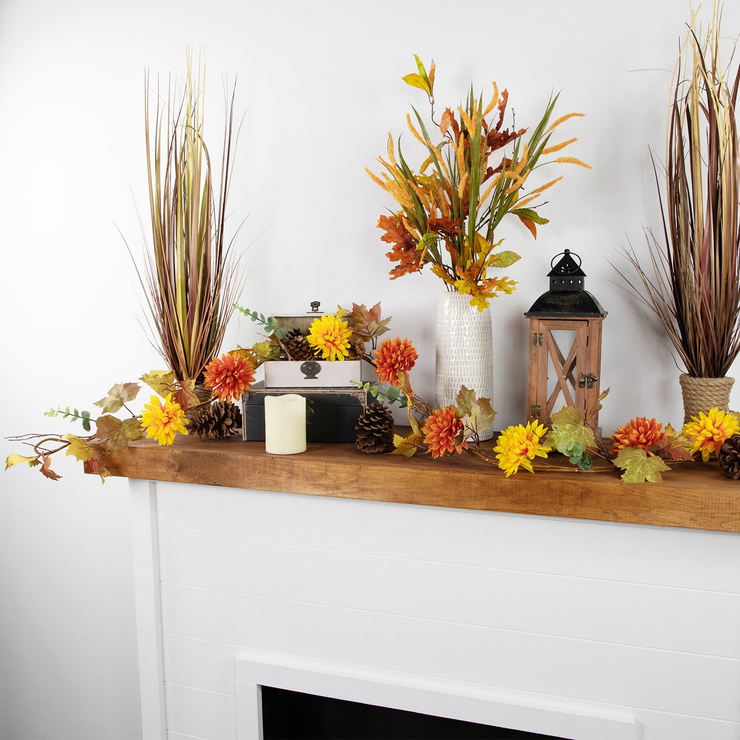 Northlight 5.5' X 6" Autumn Harvest Orange And Yellow Mums With Maple Leaves Indoor Garland
