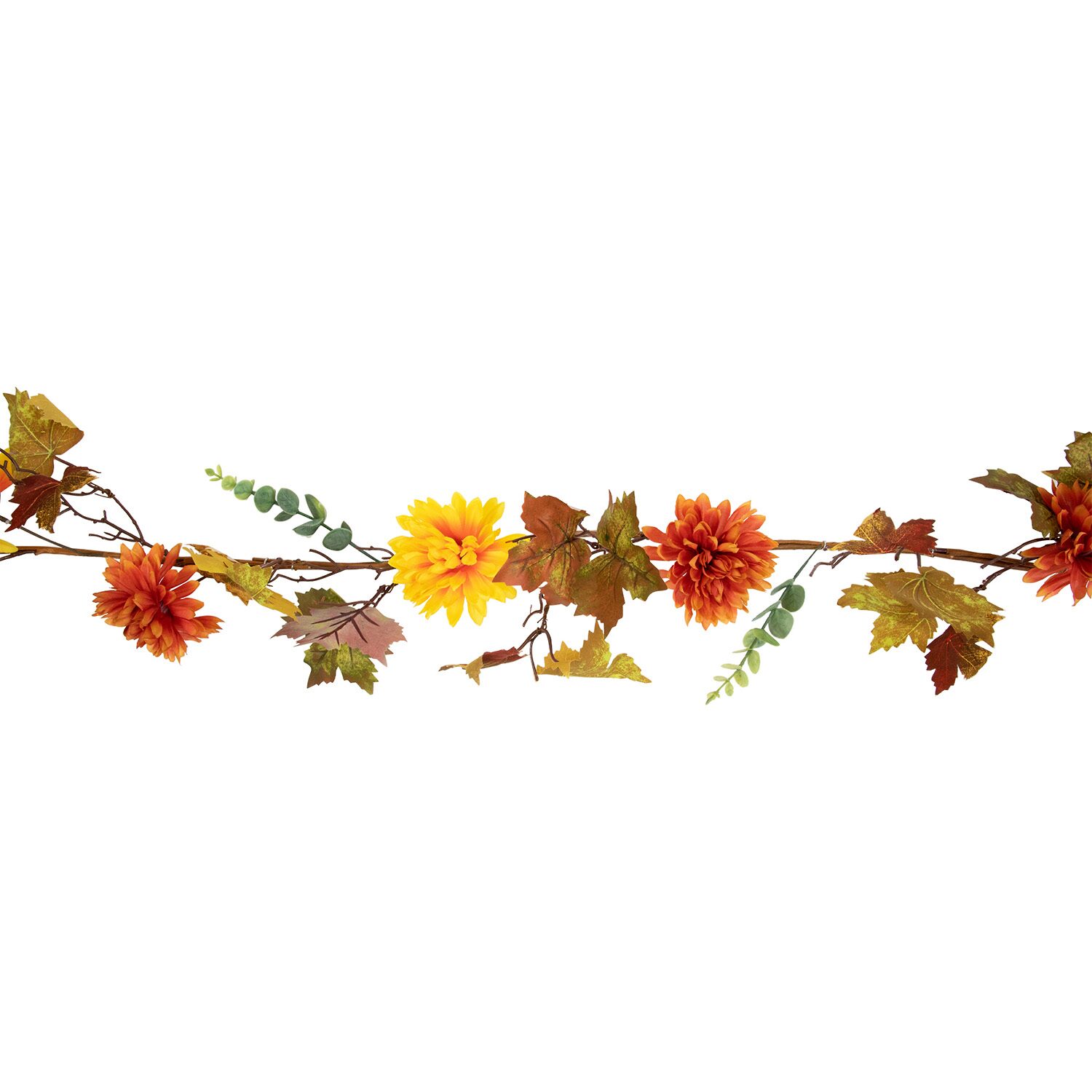 Northlight 5.5' X 6" Autumn Harvest Orange And Yellow Mums With Maple Leaves Indoor Garland
