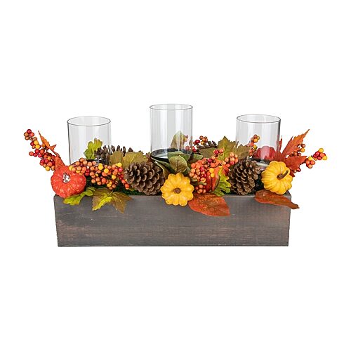 Northlight 27in Pumpkin Berry And Pine Cone Fall Harvest Triple Pillar Candle Holder In Orange