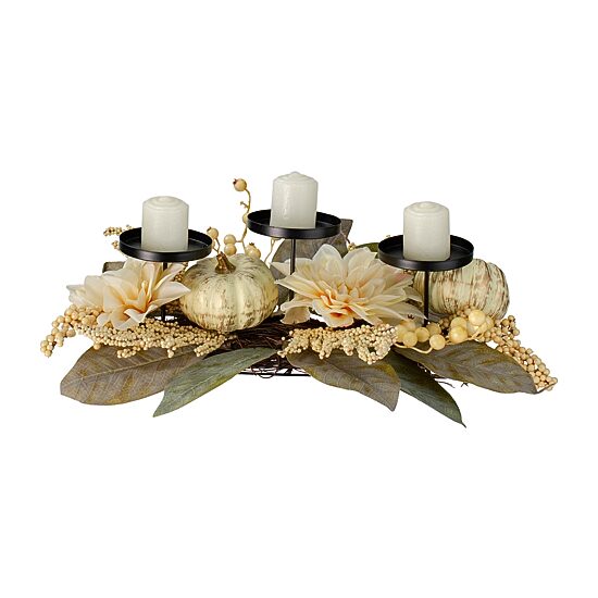 Northlight 21in White Dahlia And Pumpkin Fall Centerpiece Candle Holder