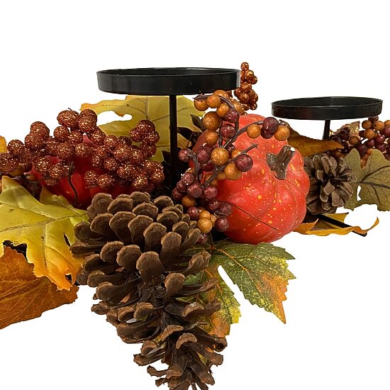Northlight 21in Orange Fall Harvest Leaves And Pumpkins Candle Holder