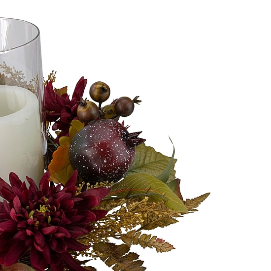 Northlight 22in Mums With Pomegranate Fall Centerpiece Candle Holder