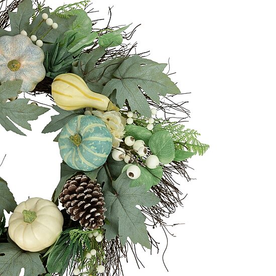 Northlight 22in Green And White Pumpkins With Berries Artificial Fall Harvest Wreath