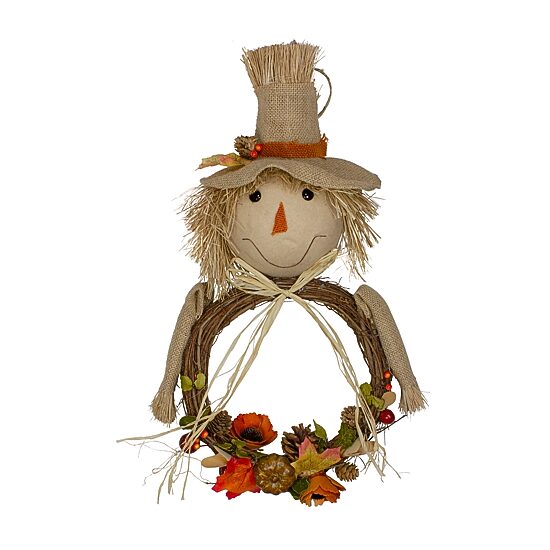 Northlight 20in Tan And Orange Fall Harvest Scarecrow Wreath