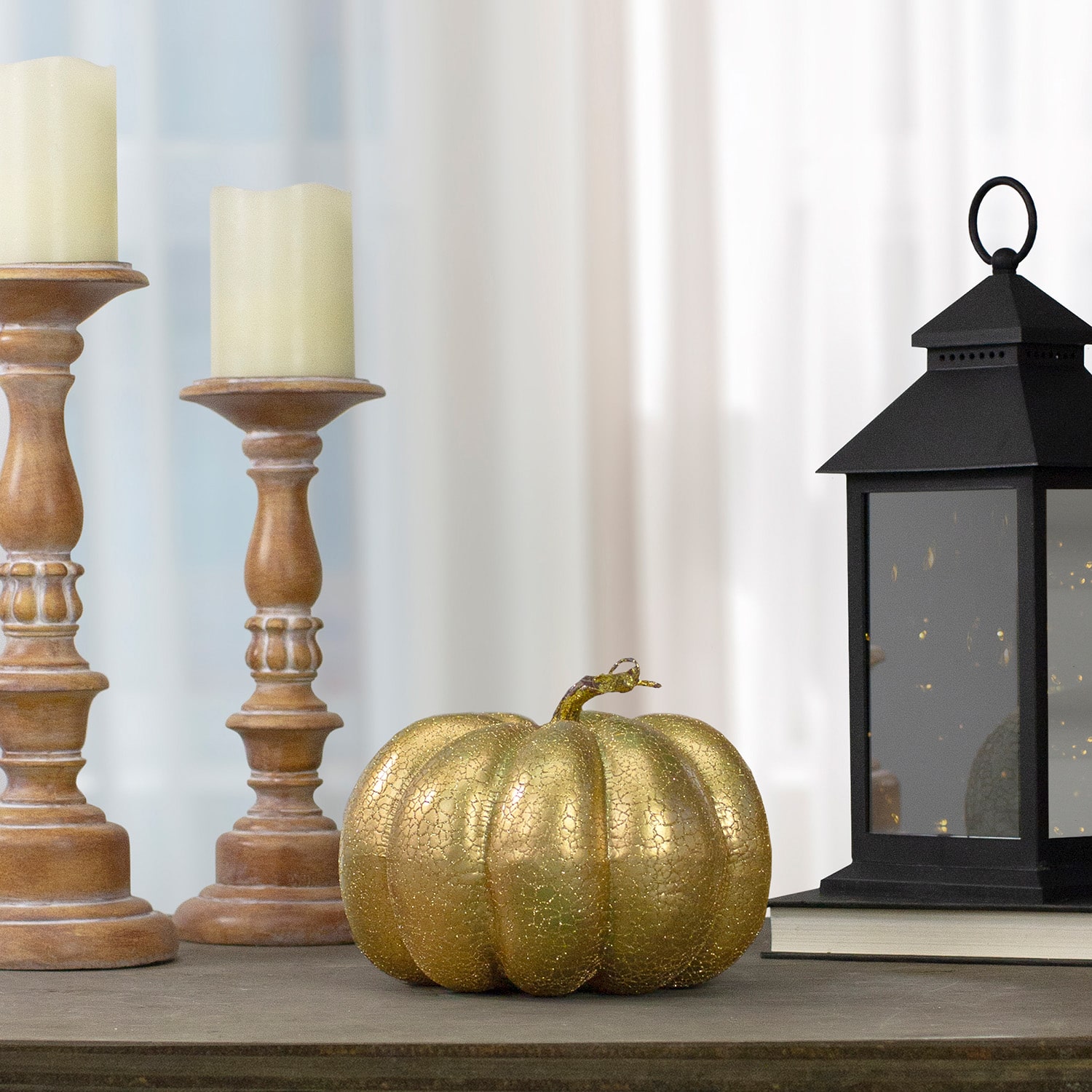 Northlight 7in Gold Crackled Fall Harvest Pumpkin Tabletop Decor