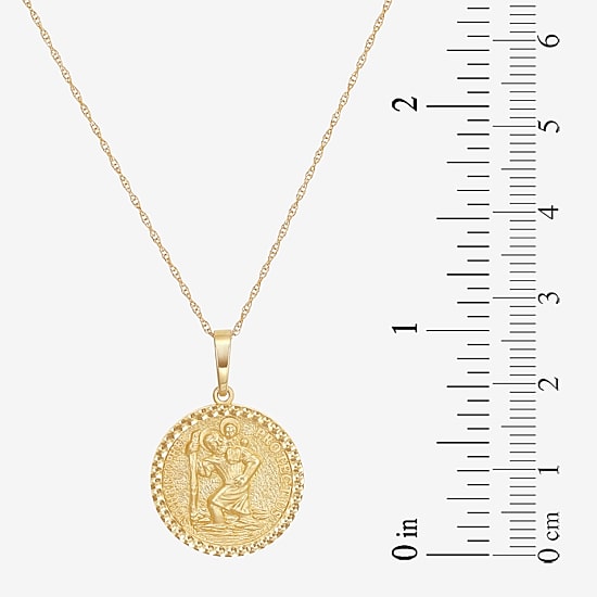 Saint Christopher Mens 14K Gold Round 22 Inch Pendant Necklace