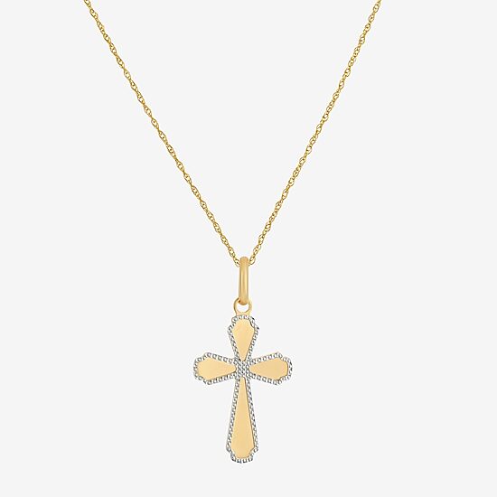 Made in Italy Womens 14K Two Tone Gold Cross 18 Inch Pendant Necklace