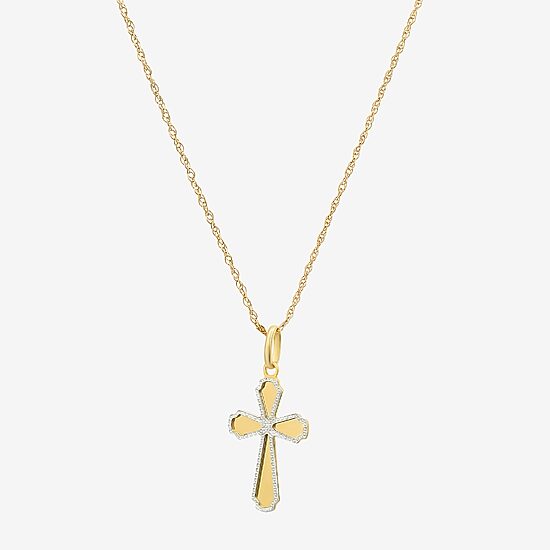Made in Italy Womens 14K Two Tone Gold Cross 18 Inch Pendant Necklace