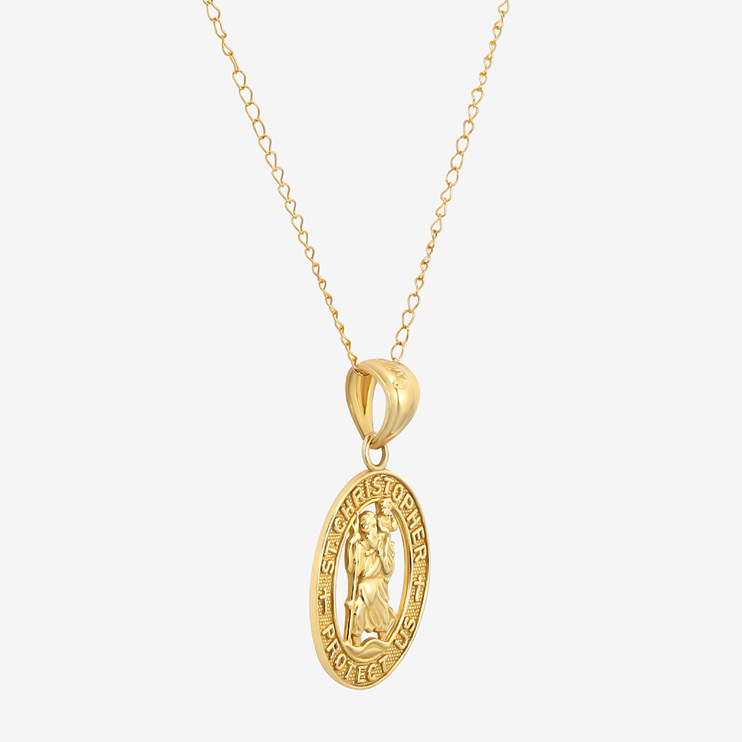 Saint Christopher Girls 14K Gold Oval 13 Inch Pendant Necklace