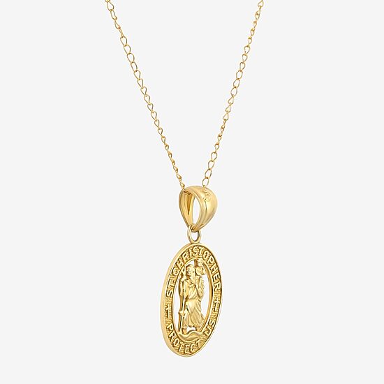 Saint Christopher Girls 14K Gold Oval 13 Inch Pendant Necklace