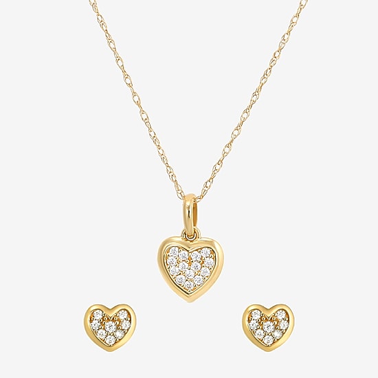 Girls Cubic Zirconia 14K Gold Heart 2-pc. Jewelry Set