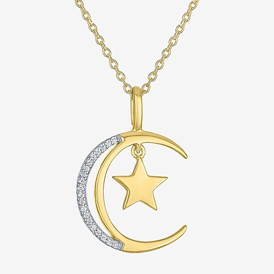 Diamond Accent (G-H / Si2-I1) Womens Diamond Accent Lab Grown White Diamond 14K Gold Over Silver Sterling Silver Moon 18 Inch Pendant Necklace