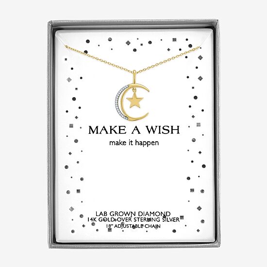 Diamond Accent (G-H / Si2-I1) Womens Diamond Accent Lab Grown White Diamond 14K Gold Over Silver Sterling Silver Moon 18 Inch Pendant Necklace