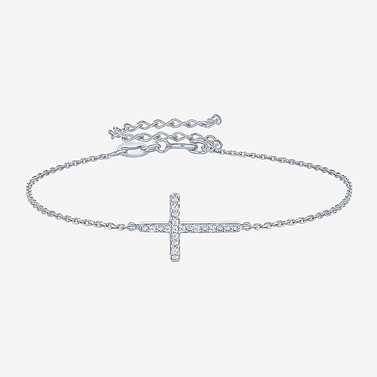 Diamond Accent (G-H / Si2-I1) Womens Sterling Silver 18 Inch Cable Cross Chain Bracelet