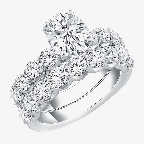 Signature By Modern Bride (G / Si1-Si2) Womens 4 CT. T.W. Lab Grown White Diamond 10K Gold Oval Side Stone Bridal Set