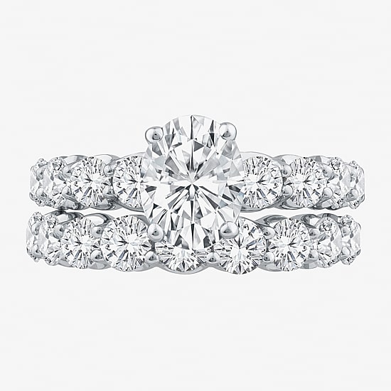 Signature By Modern Bride (G / Si1-Si2) Womens 4 CT. T.W. Lab Grown White Diamond 10K Gold Oval Side Stone Bridal Set