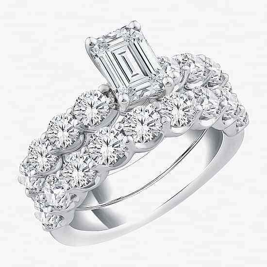 Signature By Modern Bride (G / Si1-Si2) Womens 4 CT. T.W. Lab Grown White Diamond 10K Gold Side Stone Bridal Set