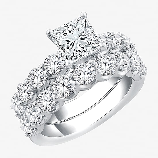 Signature By Modern Bride (G / Si1-Si2) Womens 4 CT. T.W. Lab Grown White Diamond 10K Gold Side Stone Bridal Set