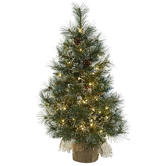 Nearly Natural 3ft Burlap 3 Foot Pre-Lit Flocked Christmas Tree