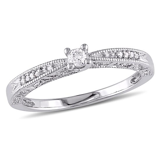 Promise My Love Womens 1/10 CT. T.W. Natural White Diamond Sterling Silver Round Promise Ring