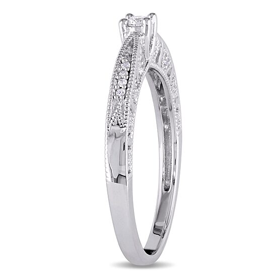 Promise My Love Womens 1/10 CT. T.W. Natural White Diamond Sterling Silver Round Promise Ring