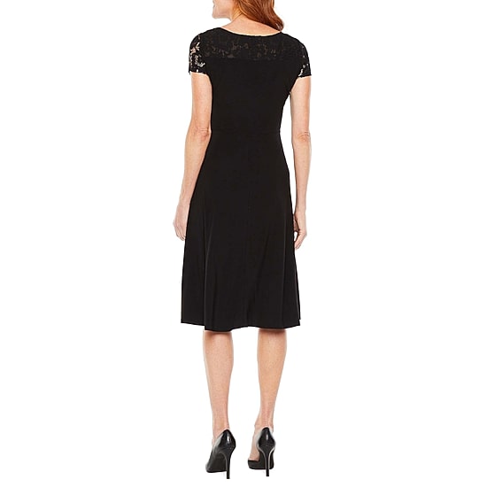 Perceptions Short Lace Sleeve Fit & Flare Dresses