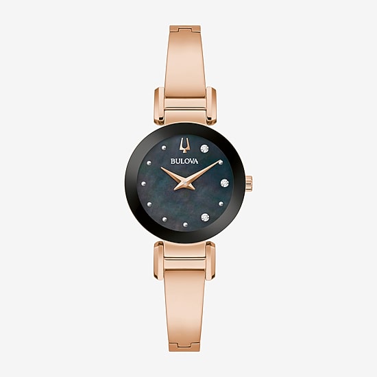 Bulova Marc Anthony Modern Bangle Womens Diamond Accent Rose Goldtone Stainless Steel Bangle Watch 97p163