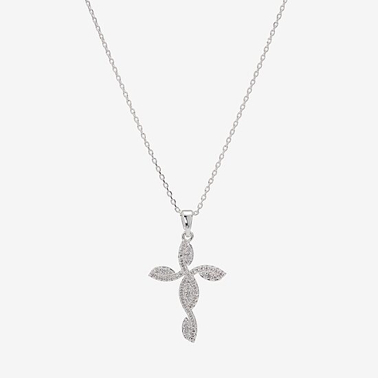 Sparkle Allure Womens Cubic Zirconia Pure Silver Over Brass Cross 16 Inch Pendant Necklace