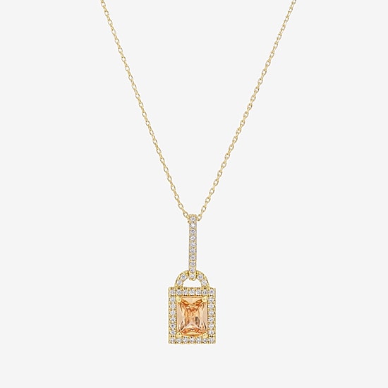 Sparkle Allure Womens Champagne Cubic Zirconia 14K Gold Over Brass Rectangular 16 Inch Pendant Necklace