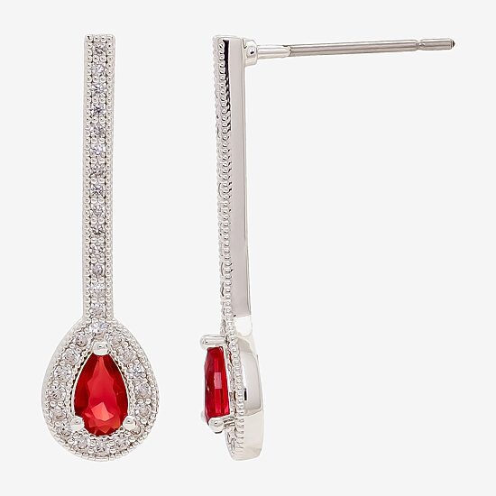 Sparkle Allure Womens Red Cubic Zirconia Pure Silver Over Brass Pear Drop Earrings