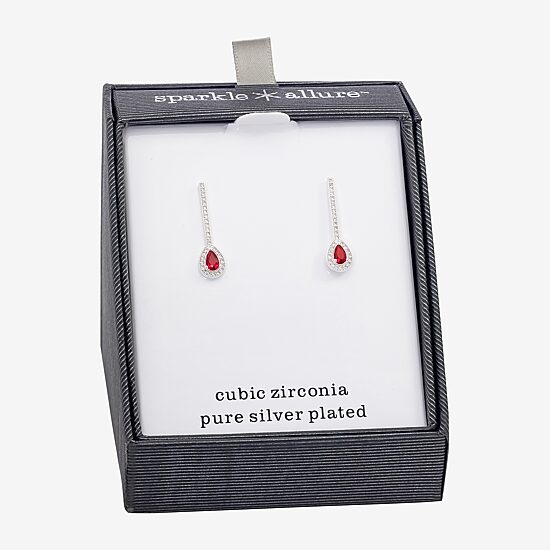 Sparkle Allure Womens Red Cubic Zirconia Pure Silver Over Brass Pear Drop Earrings