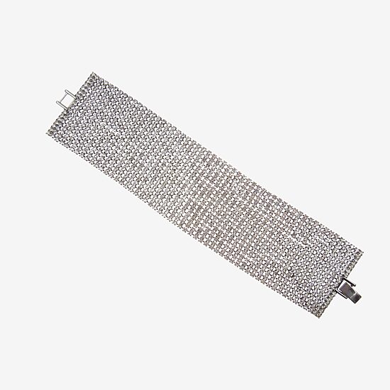 Vieste Rosa Silver Tone Mesh Pave Womens Cuff Bracelet