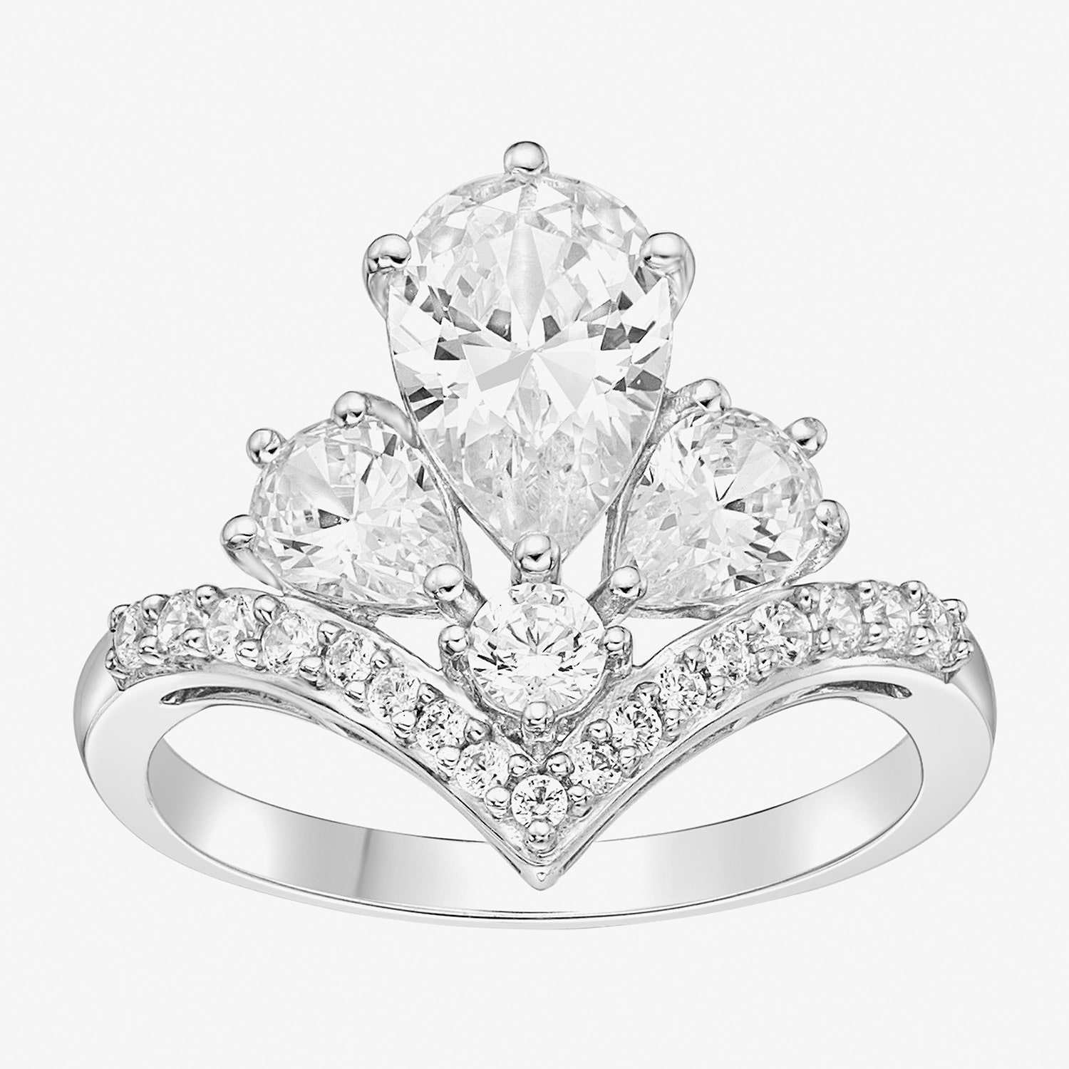 DiamonArt® Womens White Cubic Zirconia Sterling Silver Cluster Cocktail Ring