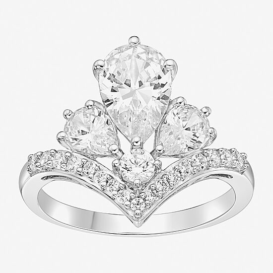 DiamonArt® Womens White Cubic Zirconia Sterling Silver Cluster Cocktail Ring