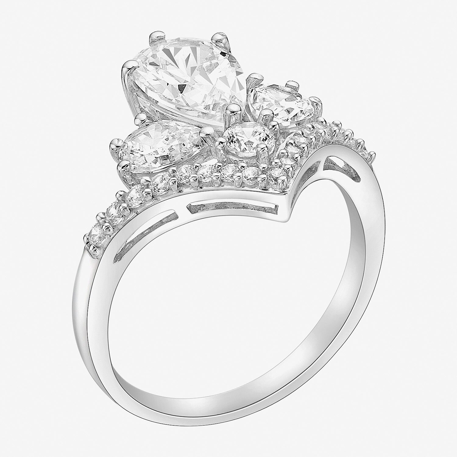 DiamonArt® Womens White Cubic Zirconia Sterling Silver Cluster Cocktail Ring