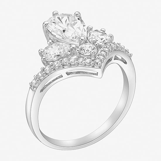 DiamonArt® Womens White Cubic Zirconia Sterling Silver Cluster Cocktail Ring