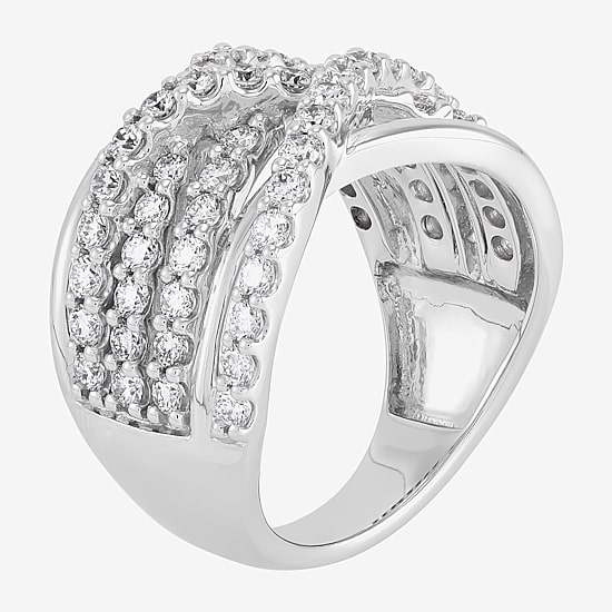 (H-I / Si1) Womens 1 1/2 CT. T.W. Lab Grown White Diamond 10K Gold Crossover Band